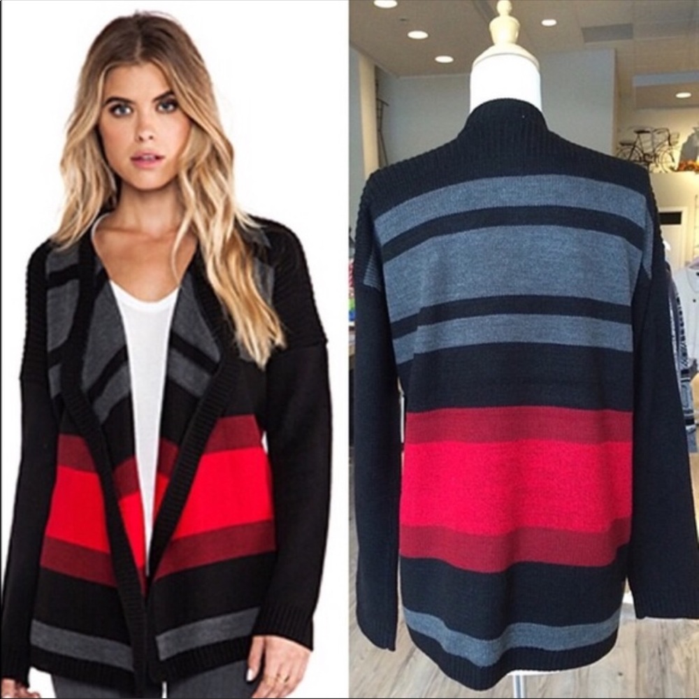 Cozy Bb Dakota  STRIPED CARDIGAN IN BLACK/RED - Picture 2 of 4